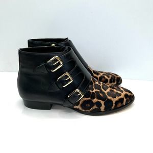 Michael Kors women’s leather and real calf hair booties with buckles. Designer